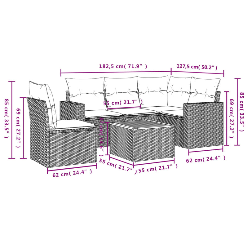 6 Piece Garden Sofa Set with Cushions Grey Poly Rattan Payday Deals