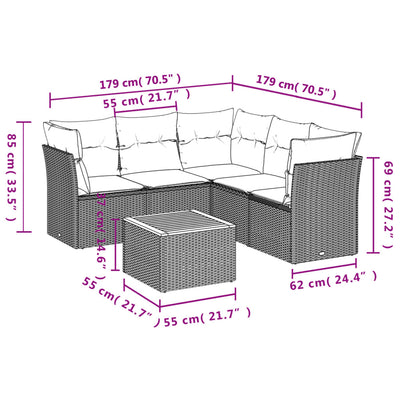 6 Piece Garden Sofa Set with Cushions Grey Poly Rattan Payday Deals