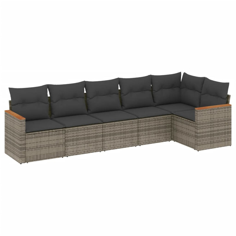 6 Piece Garden Sofa Set with Cushions Grey Poly Rattan Payday Deals