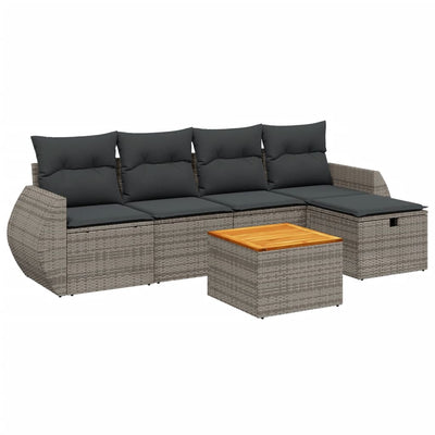 6 Piece Garden Sofa Set with Cushions Grey Poly Rattan Payday Deals