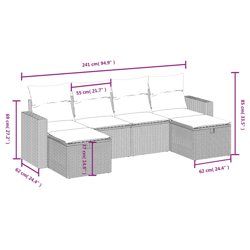 6 Piece Garden Sofa Set with Cushions Grey Poly Rattan Payday Deals