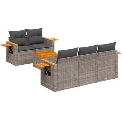 6 Piece Garden Sofa Set with Cushions Grey Poly Rattan Payday Deals