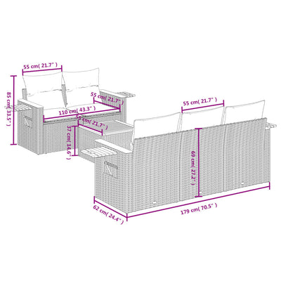 6 Piece Garden Sofa Set with Cushions Grey Poly Rattan Payday Deals