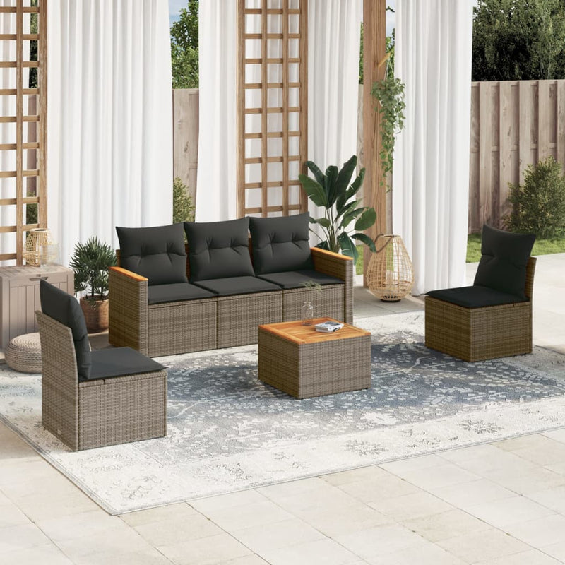 6 Piece Garden Sofa Set with Cushions Grey Poly Rattan Payday Deals