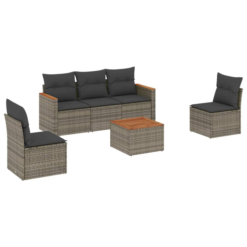 6 Piece Garden Sofa Set with Cushions Grey Poly Rattan Payday Deals