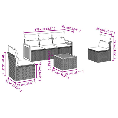 6 Piece Garden Sofa Set with Cushions Grey Poly Rattan Payday Deals