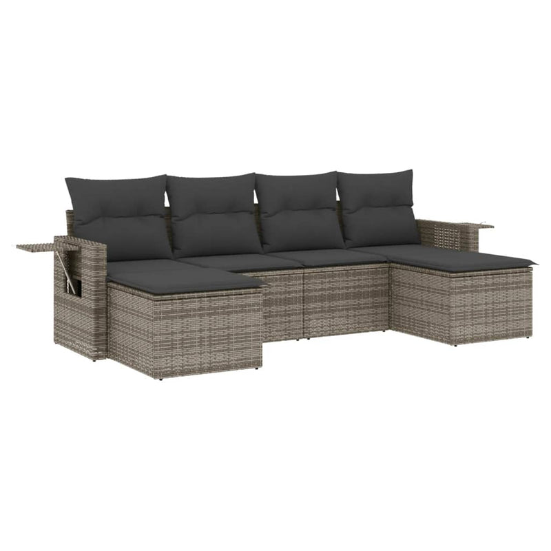 6 Piece Garden Sofa Set with Cushions Grey Poly Rattan Payday Deals