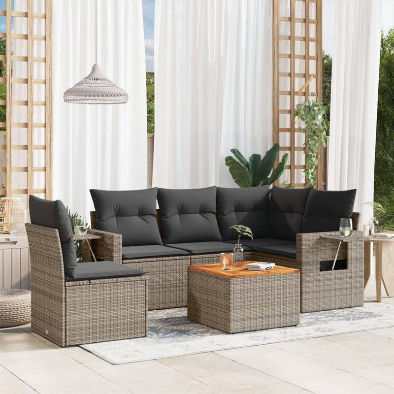6 Piece Garden Sofa Set with Cushions Grey Poly Rattan Payday Deals