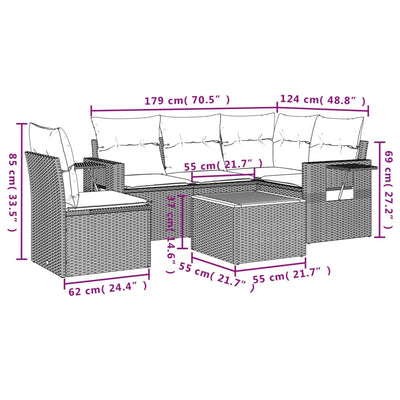 6 Piece Garden Sofa Set with Cushions Grey Poly Rattan Payday Deals