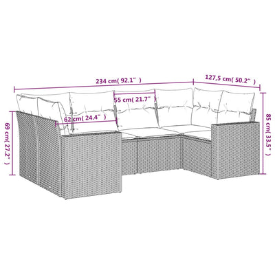 6 Piece Garden Sofa Set with Cushions Grey Poly Rattan Payday Deals