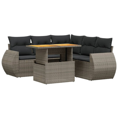 6 Piece Garden Sofa Set with Cushions Grey Poly Rattan Payday Deals