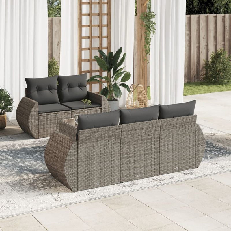 6 Piece Garden Sofa Set with Cushions Grey Poly Rattan Payday Deals