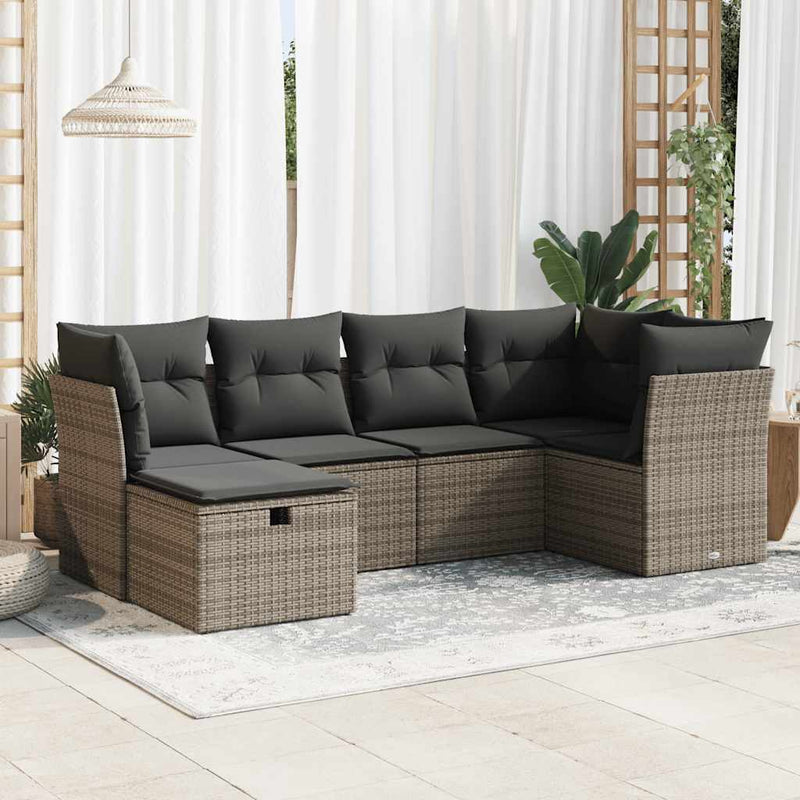 6 Piece Garden Sofa Set with Cushions Grey Poly Rattan Payday Deals