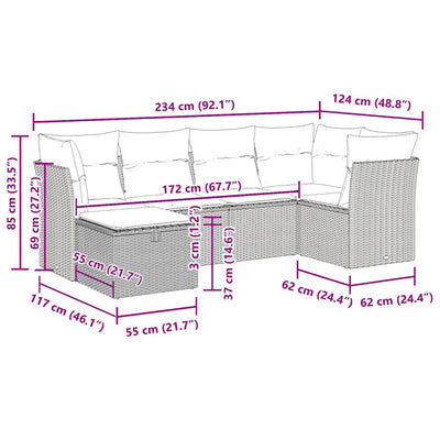 6 Piece Garden Sofa Set with Cushions Grey Poly Rattan Payday Deals