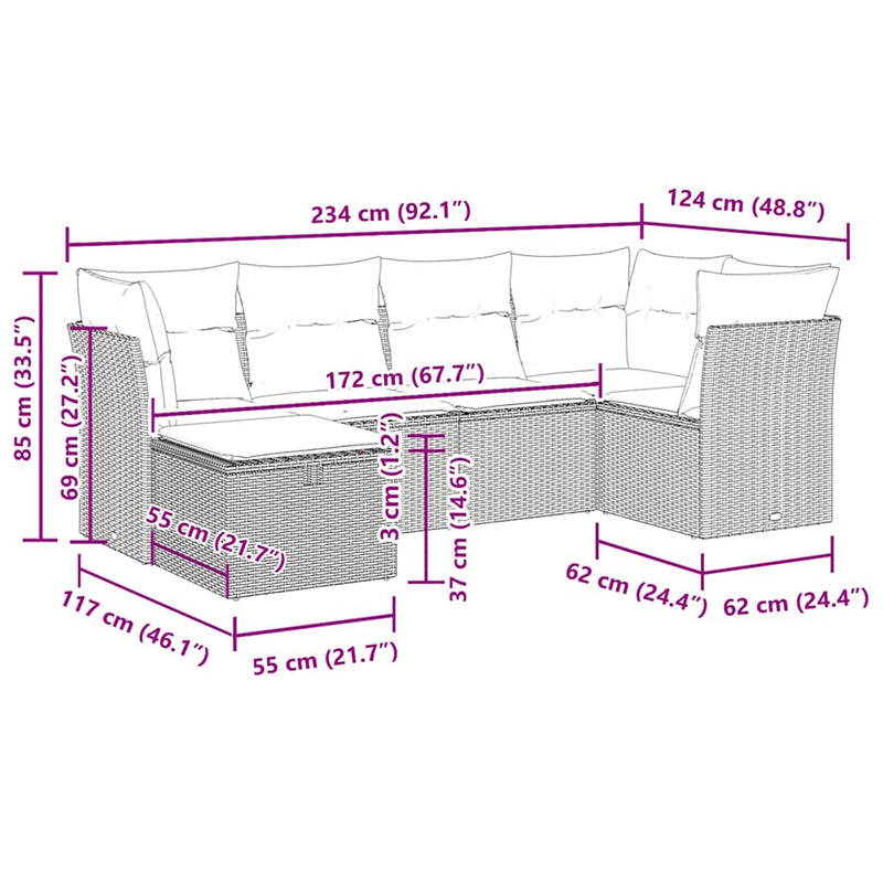 6 Piece Garden Sofa Set with Cushions Grey Poly Rattan Payday Deals