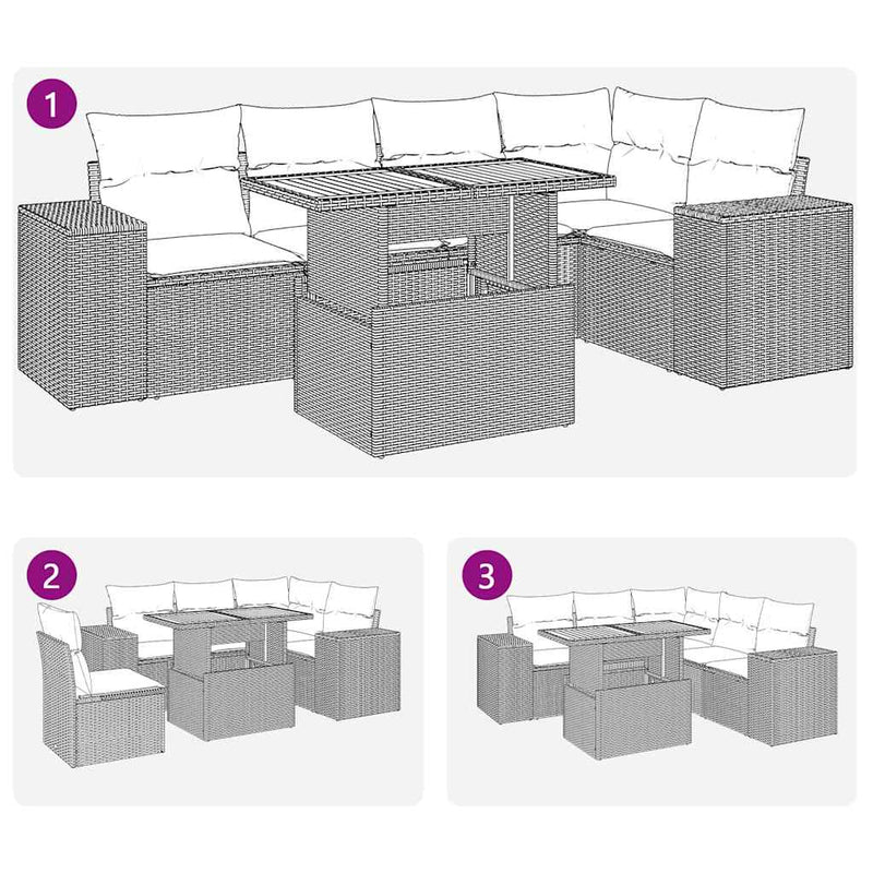 6 Piece Garden Sofa Set with Cushions Grey Poly Rattan Payday Deals