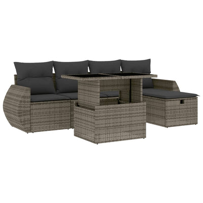 6 Piece Garden Sofa Set with Cushions Grey Poly Rattan Payday Deals