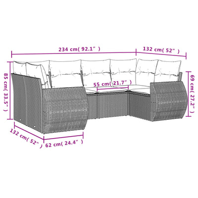 6 Piece Garden Sofa Set with Cushions Grey Poly Rattan Payday Deals