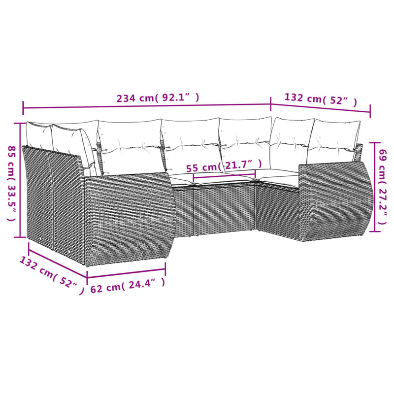 6 Piece Garden Sofa Set with Cushions Grey Poly Rattan Payday Deals