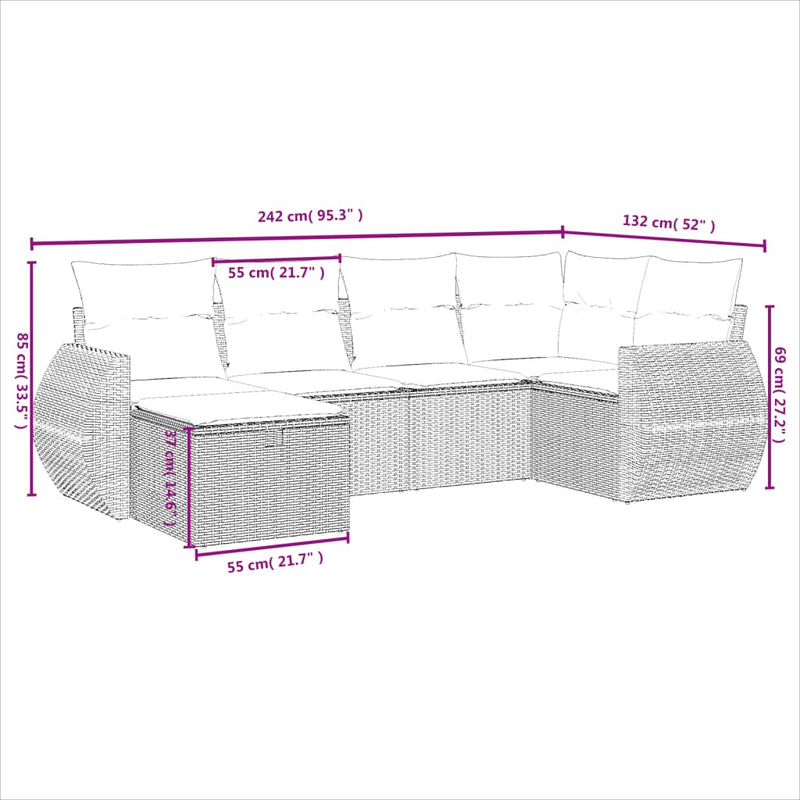 6 Piece Garden Sofa Set with Cushions Grey Poly Rattan Payday Deals