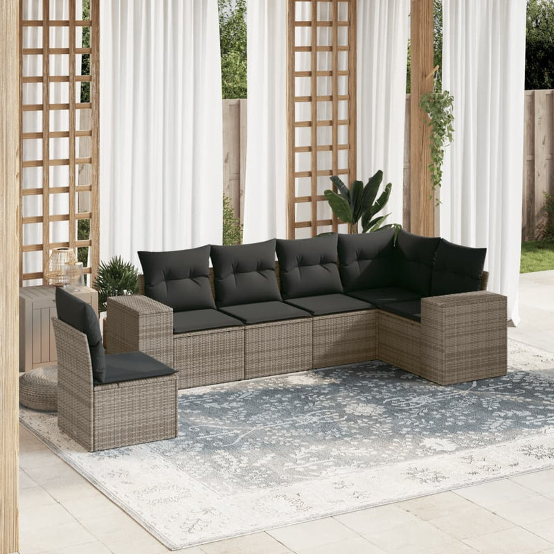 6 Piece Garden Sofa Set with Cushions Grey Poly Rattan Payday Deals