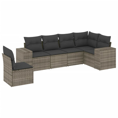 6 Piece Garden Sofa Set with Cushions Grey Poly Rattan Payday Deals