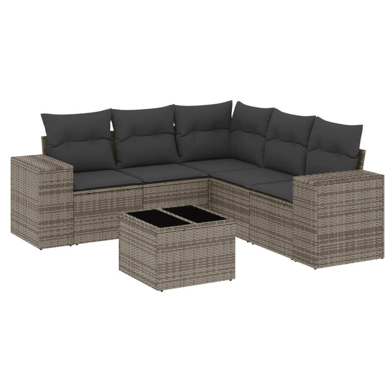 6 Piece Garden Sofa Set with Cushions Grey Poly Rattan Payday Deals