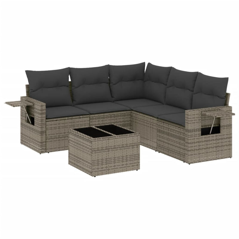 6 Piece Garden Sofa Set with Cushions Grey Poly Rattan Payday Deals