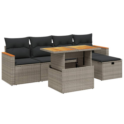 6 Piece Garden Sofa Set with Cushions Grey Poly Rattan Payday Deals