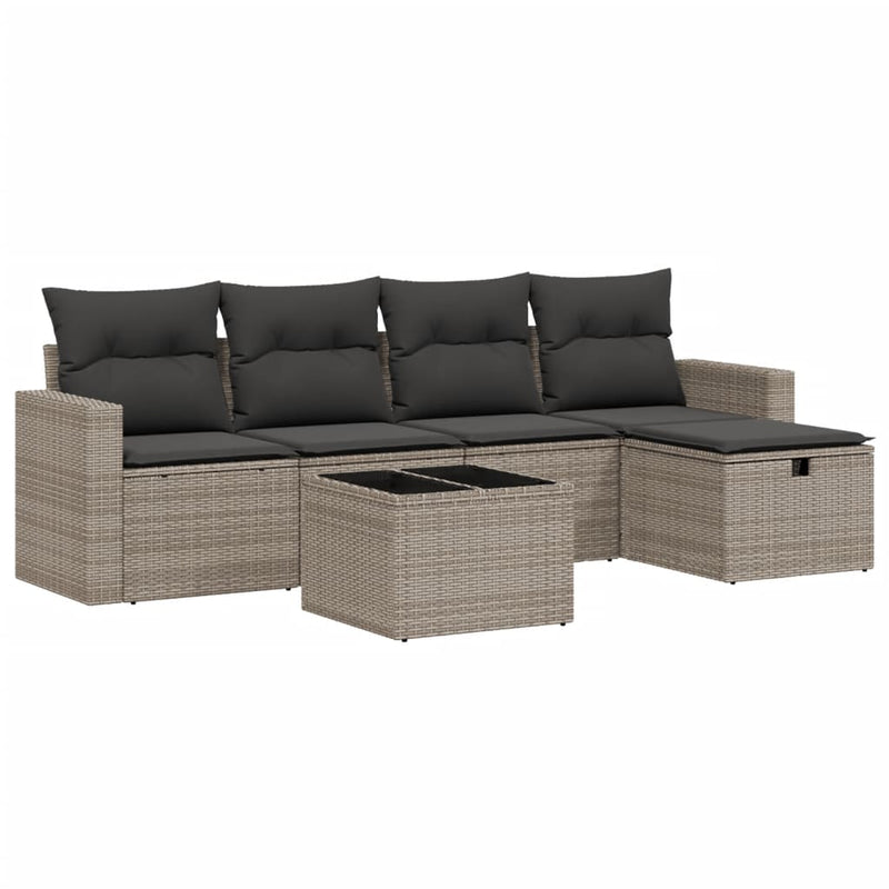 6 Piece Garden Sofa Set with Cushions Grey Poly Rattan Payday Deals