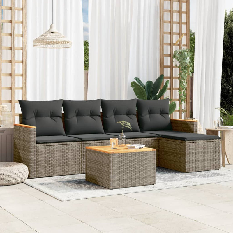 6 Piece Garden Sofa Set with Cushions Grey Poly Rattan Payday Deals