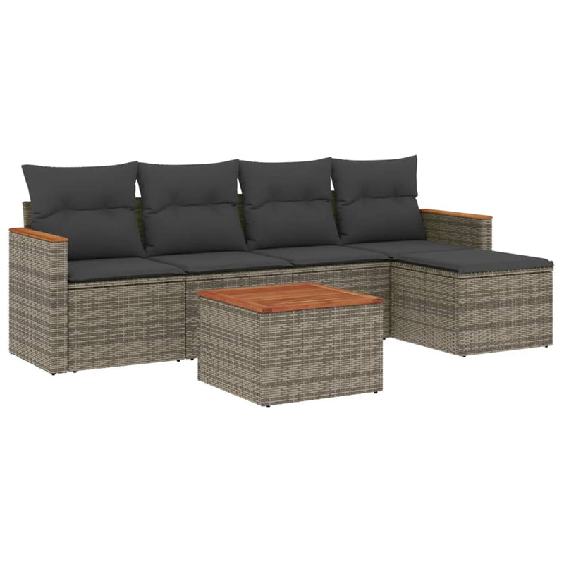6 Piece Garden Sofa Set with Cushions Grey Poly Rattan Payday Deals