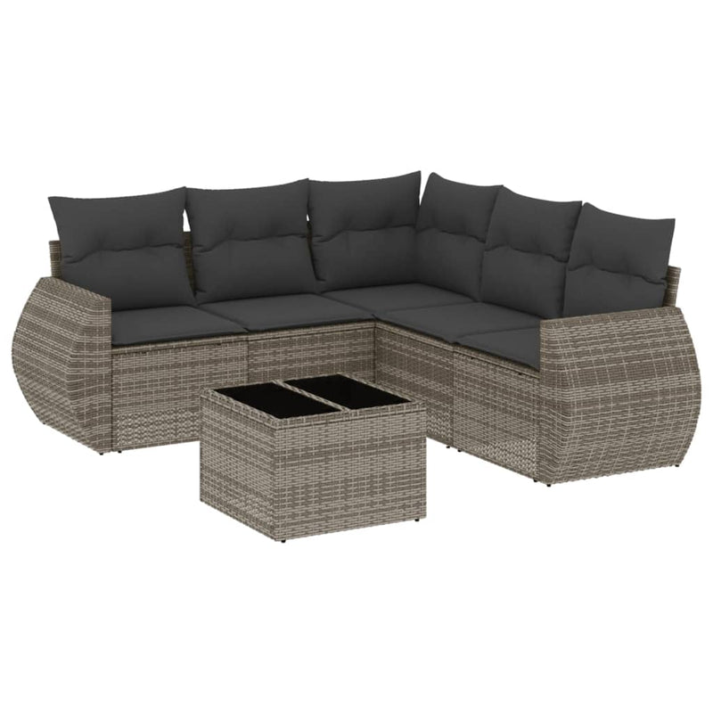 6 Piece Garden Sofa Set with Cushions Grey Poly Rattan Payday Deals
