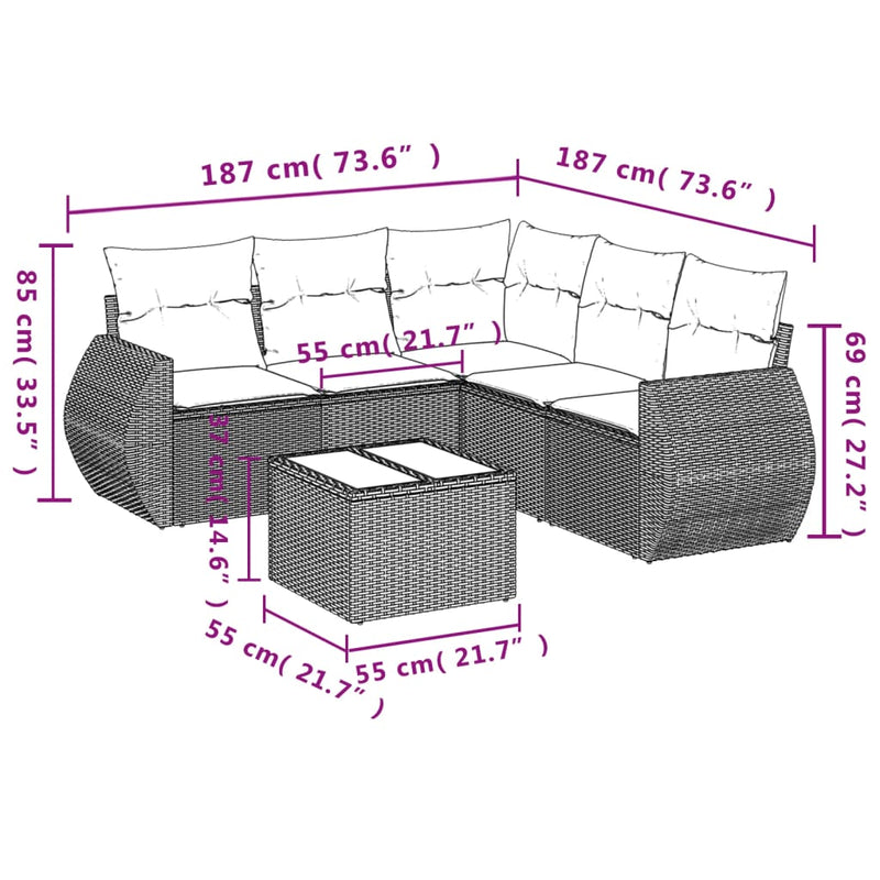 6 Piece Garden Sofa Set with Cushions Grey Poly Rattan Payday Deals