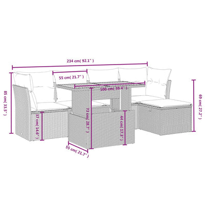 6 Piece Garden Sofa Set with Cushions Grey Poly Rattan Payday Deals