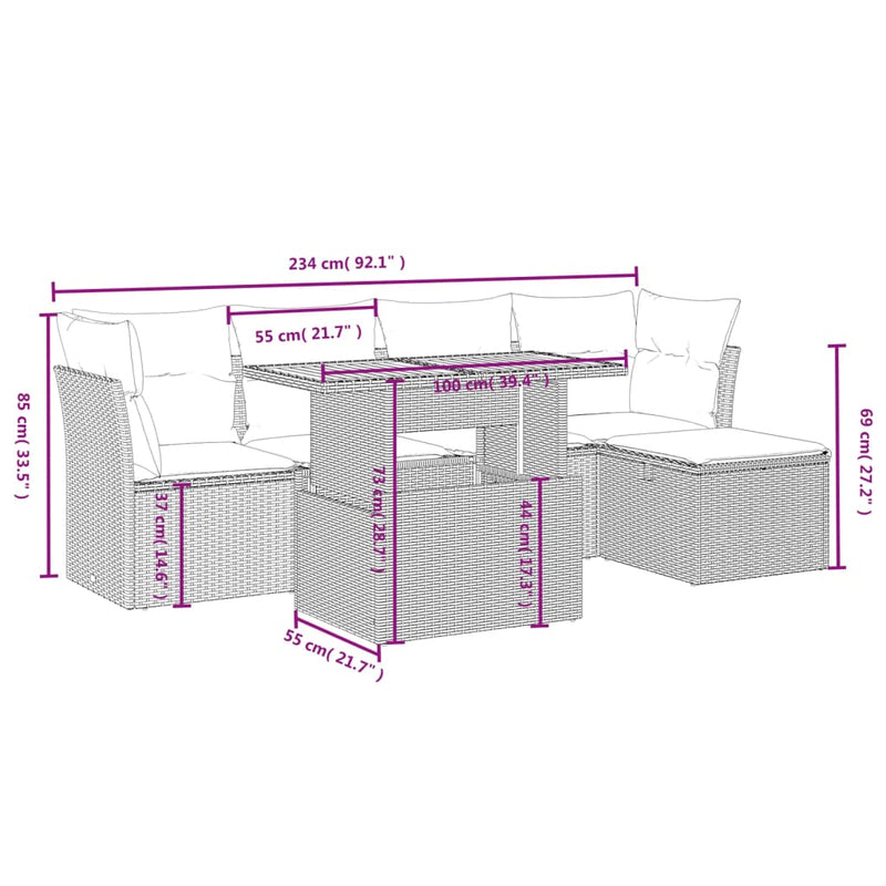 6 Piece Garden Sofa Set with Cushions Grey Poly Rattan Payday Deals