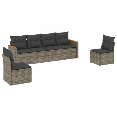 6 Piece Garden Sofa Set with Cushions Grey Poly Rattan Payday Deals