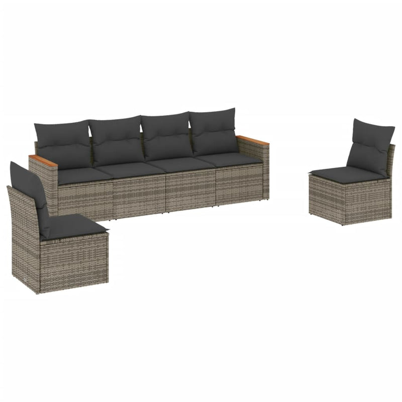 6 Piece Garden Sofa Set with Cushions Grey Poly Rattan Payday Deals
