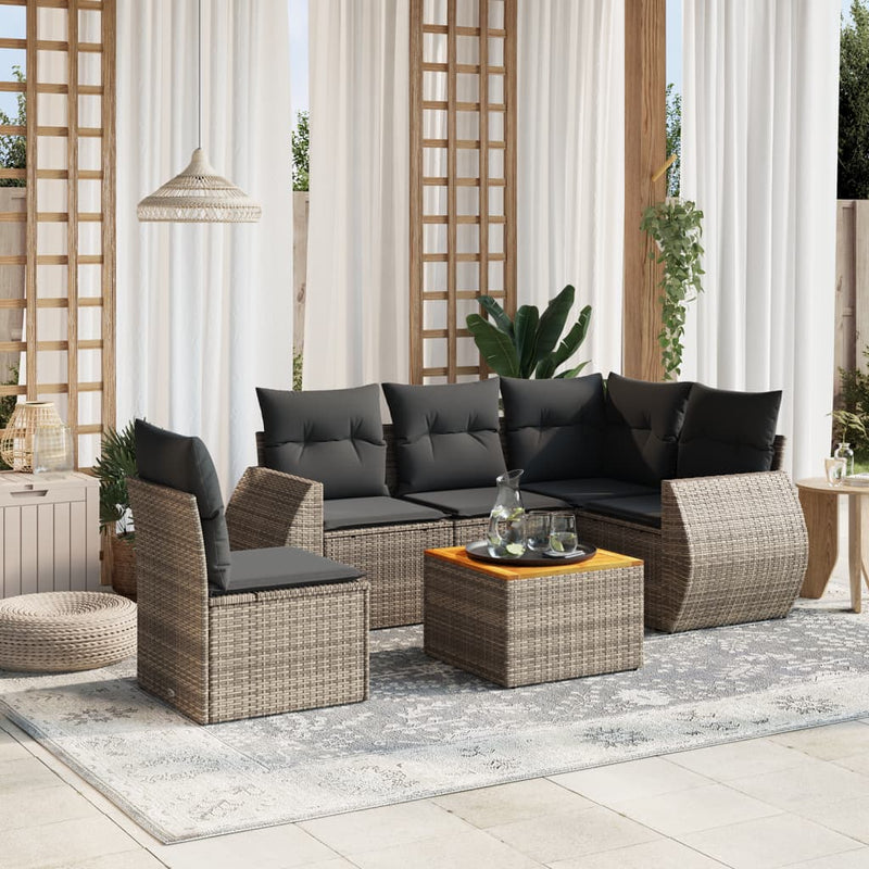6 Piece Garden Sofa Set with Cushions Grey Poly Rattan Payday Deals