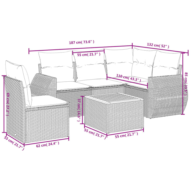 6 Piece Garden Sofa Set with Cushions Grey Poly Rattan Payday Deals