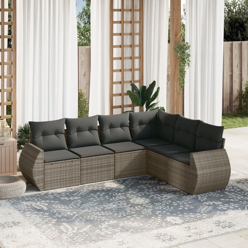 6 Piece Garden Sofa Set with Cushions Grey Poly Rattan Payday Deals
