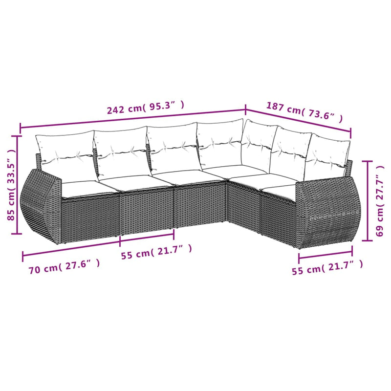6 Piece Garden Sofa Set with Cushions Grey Poly Rattan Payday Deals
