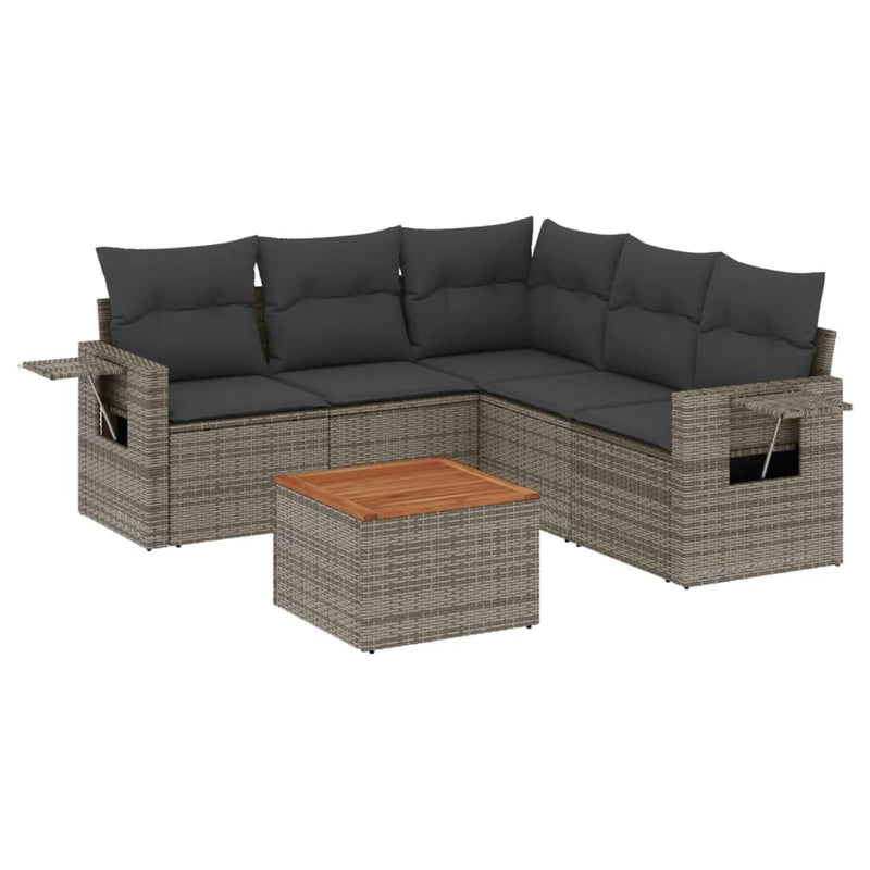 6 Piece Garden Sofa Set with Cushions Grey Poly Rattan Payday Deals
