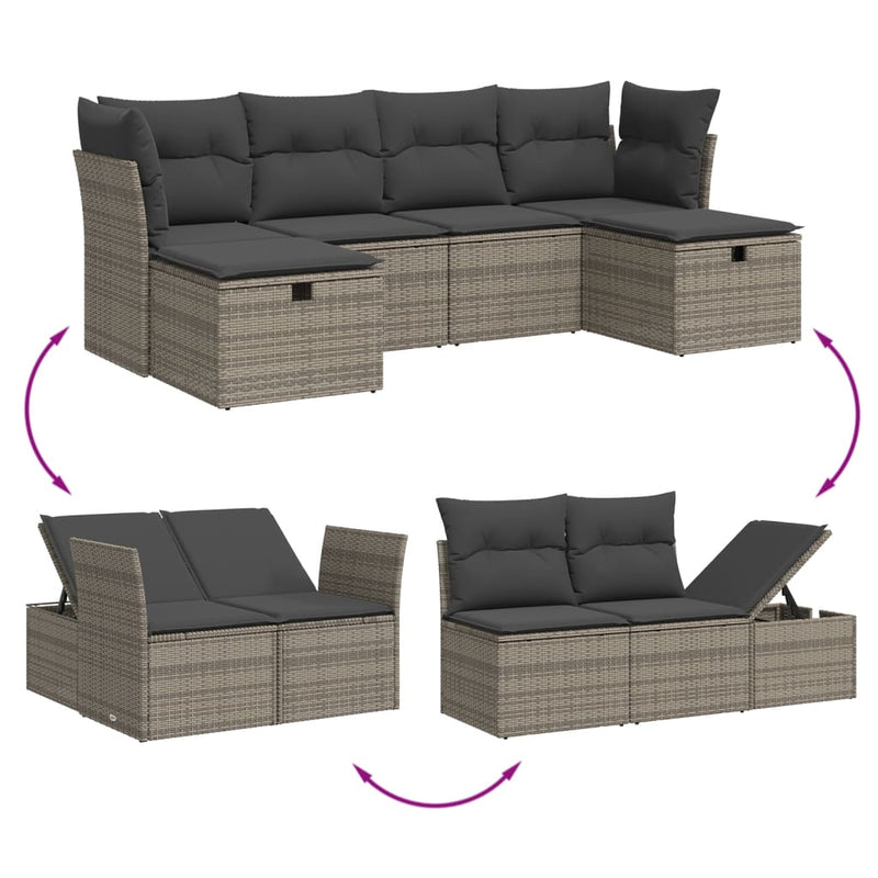 6 Piece Garden Sofa Set with Cushions Grey Poly Rattan Payday Deals