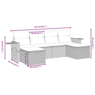 6 Piece Garden Sofa Set with Cushions Grey Poly Rattan Payday Deals