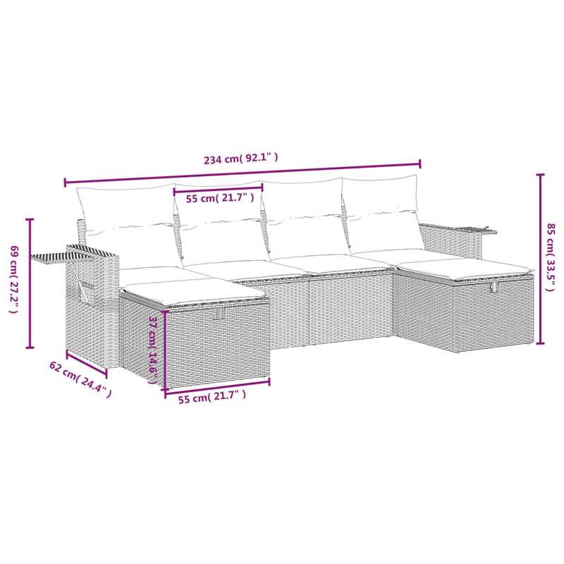 6 Piece Garden Sofa Set with Cushions Grey Poly Rattan Payday Deals
