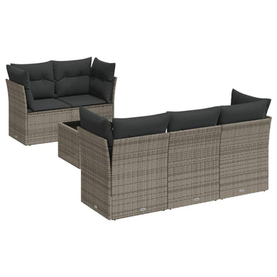 6 Piece Garden Sofa Set with Cushions Grey Poly Rattan Payday Deals