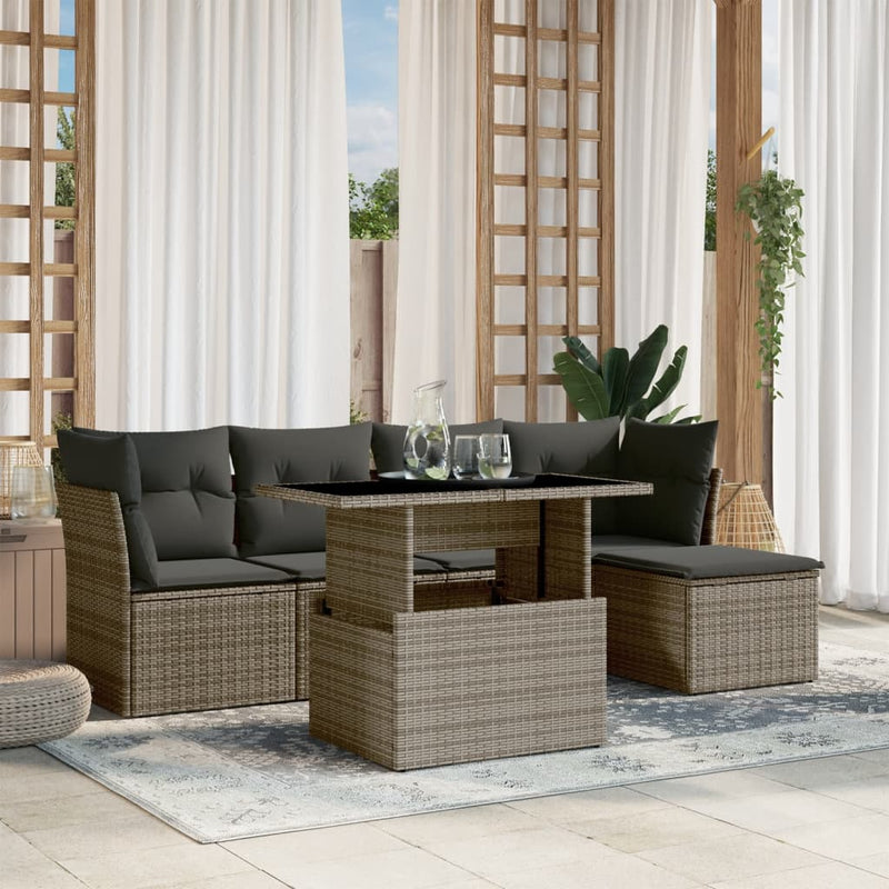 6 Piece Garden Sofa Set with Cushions Grey Poly Rattan Payday Deals