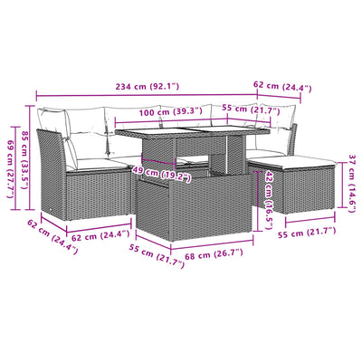 6 Piece Garden Sofa Set with Cushions Grey Poly Rattan Payday Deals
