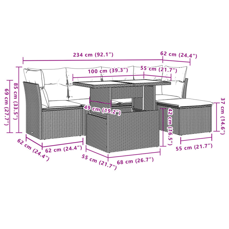 6 Piece Garden Sofa Set with Cushions Grey Poly Rattan Payday Deals